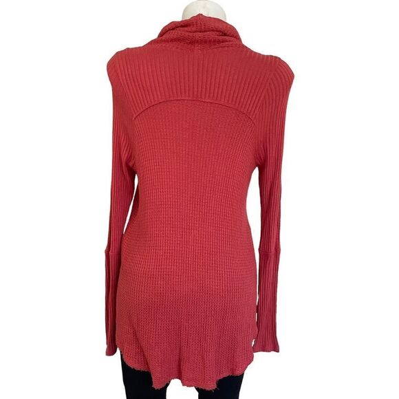 WE THE FREE Free People Waffle Knit Cowl Neck Top Size XS Rustic Orange - Picture 4 of 9